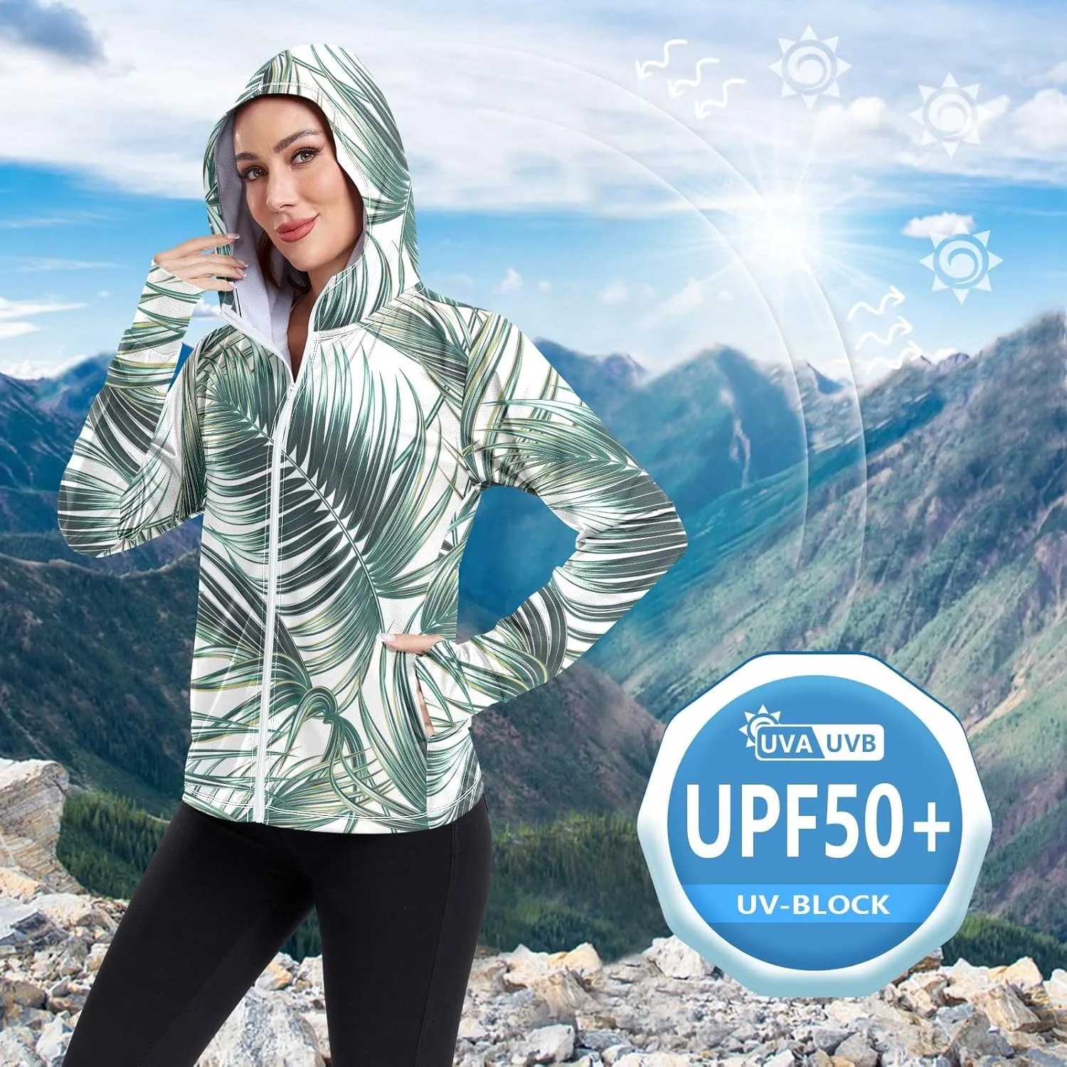 GAIGEO Abstract Colorful Palm Trees Women Jacket UPF 50  Womens Summer Jackets, Cooling and Lightweight, S