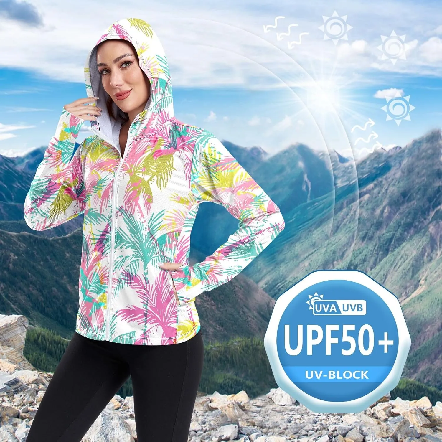 GAIGEO Abstract Colorful Palm Trees Women Jacket UPF 50  Womens Summer Jackets, Cooling and Lightweight, S