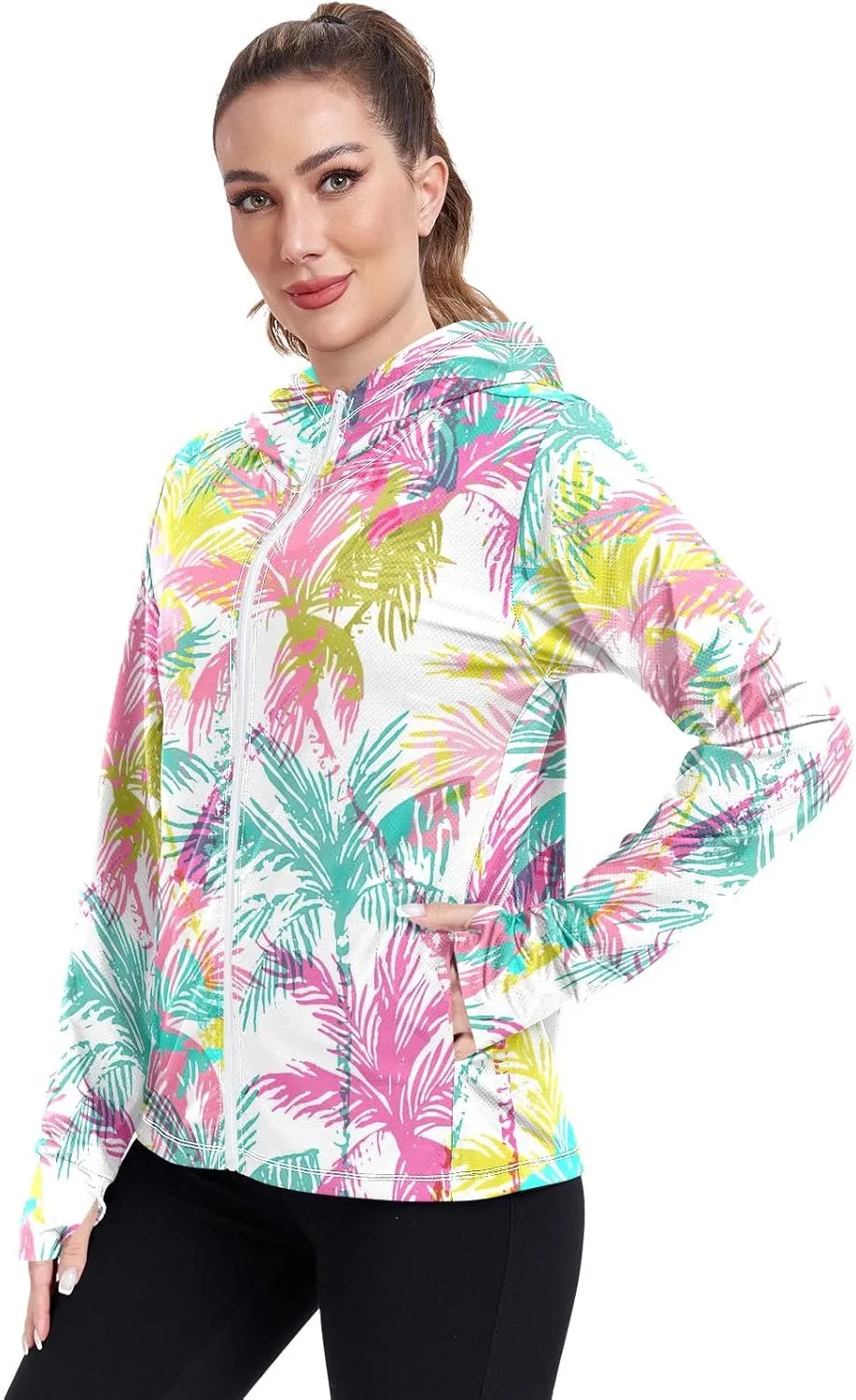 GAIGEO Abstract Colorful Palm Trees Women Jacket UPF 50  Womens Summer Jackets, Cooling and Lightweight, S