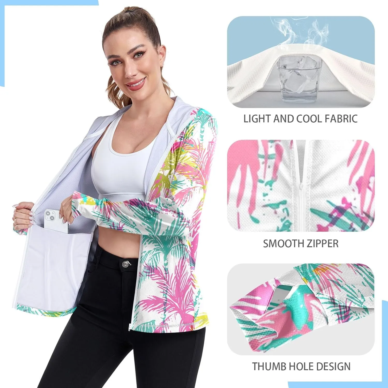 GAIGEO Abstract Colorful Palm Trees Women Jacket UPF 50  Womens Summer Jackets, Cooling and Lightweight, S
