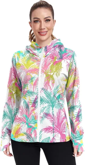 GAIGEO Abstract Colorful Palm Trees Women Jacket UPF 50  Womens Summer Jackets, Cooling and Lightweight, S