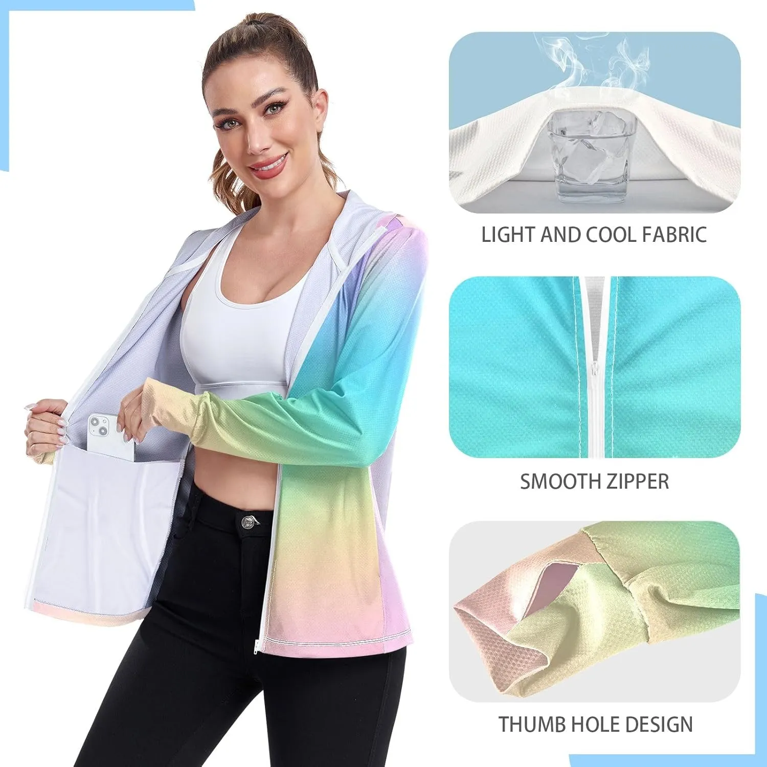 GAIGEO Black Green Women Jacket UPF 50  Womens Sun Protection Clothing, Cooling and Lightweight, S