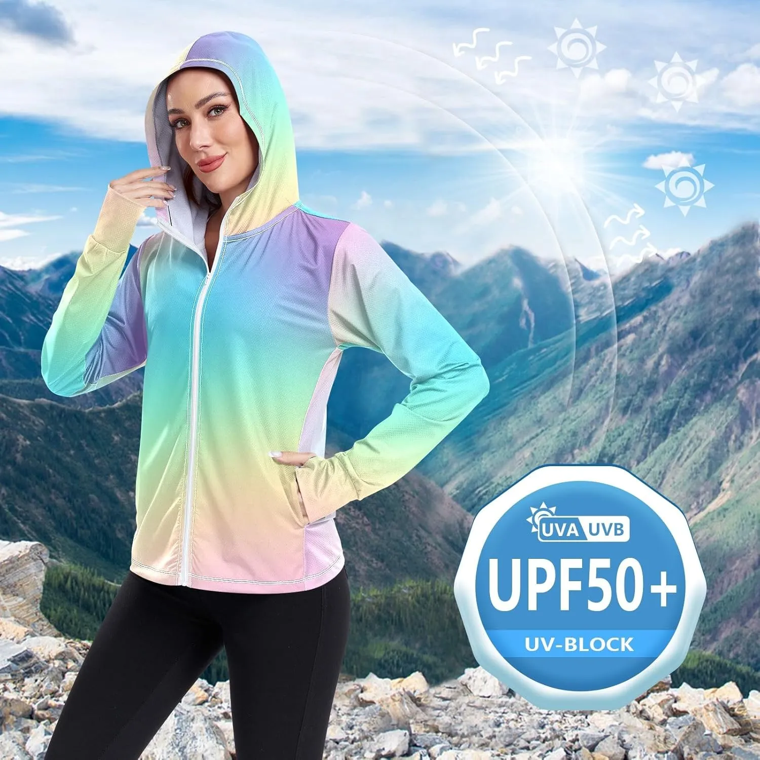 GAIGEO Black Green Women Jacket UPF 50  Womens Sun Protection Clothing, Cooling and Lightweight, S
