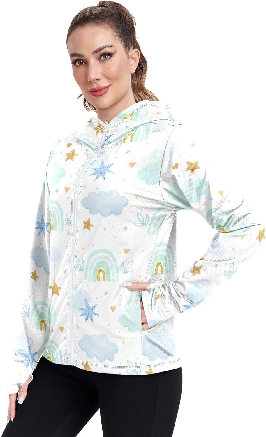 GAIGEO Blue Fish Stripes Women Jacket UPF 50  Uv Clothing for Women Sun Protection, Cooling and Lightweight, S