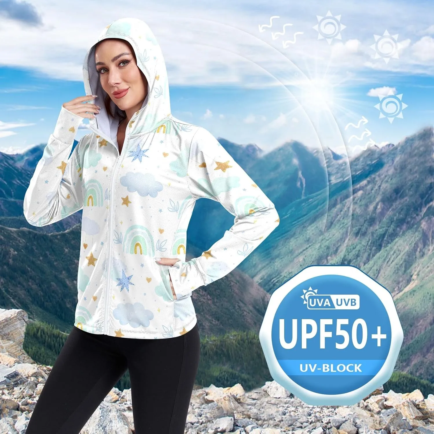 GAIGEO Blue Fish Stripes Women Jacket UPF 50  Uv Clothing for Women Sun Protection, Cooling and Lightweight, S
