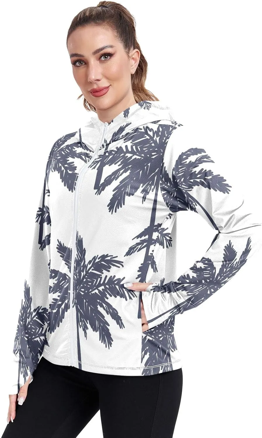 GAIGEO Cute Rabbit Doodle Style Women Jacket Breathable Women Uv Protection Clothing UPF 50 , with Zip Pockets, S