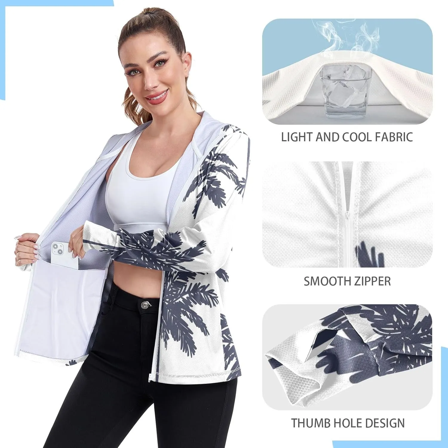 GAIGEO Cute Rabbit Doodle Style Women Jacket Breathable Women Uv Protection Clothing UPF 50 , with Zip Pockets, S