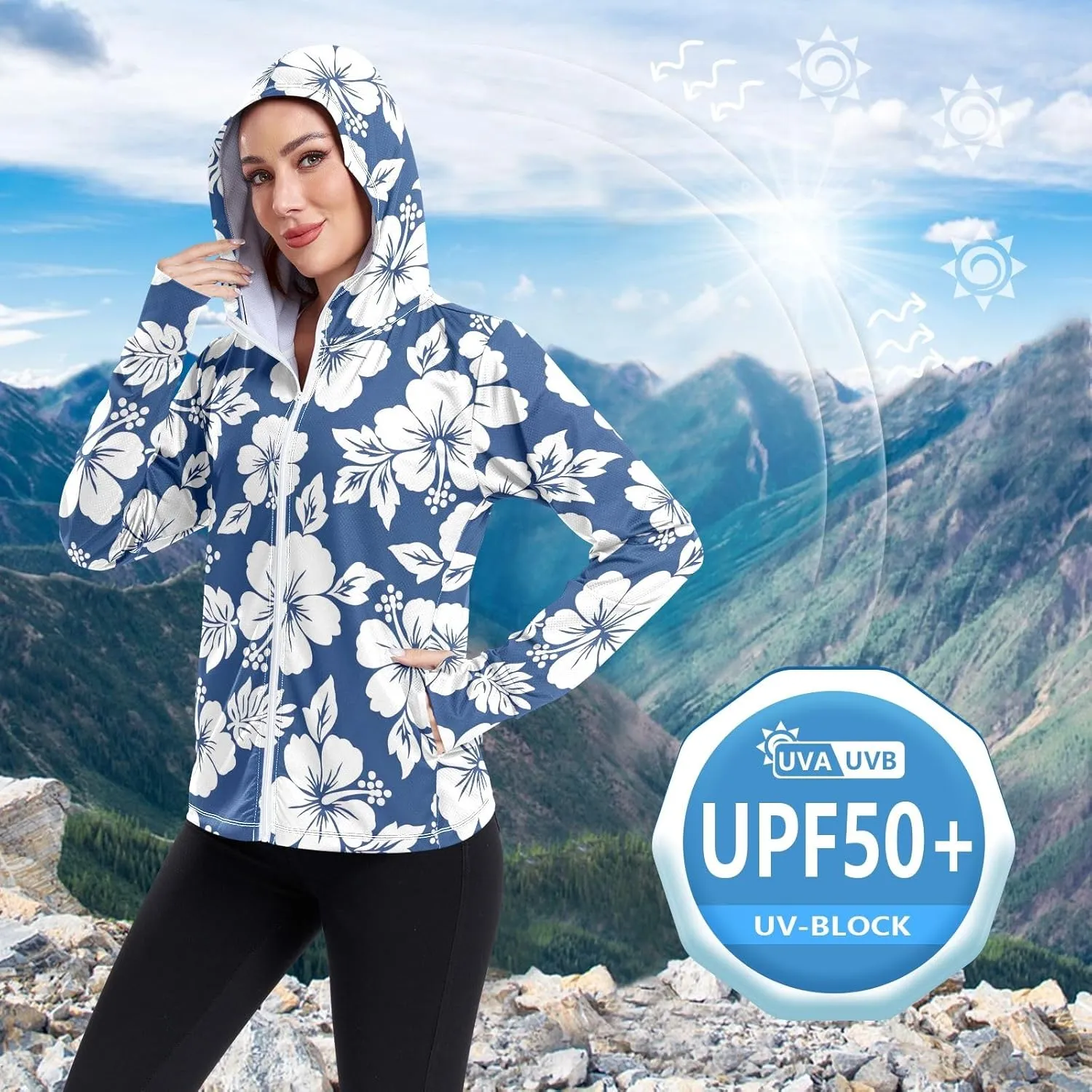 GAIGEO Exotic Leaves Collage Women Jacket Lightweight UPF 50  Upf Clothing Women with Zip Pockets, XXL