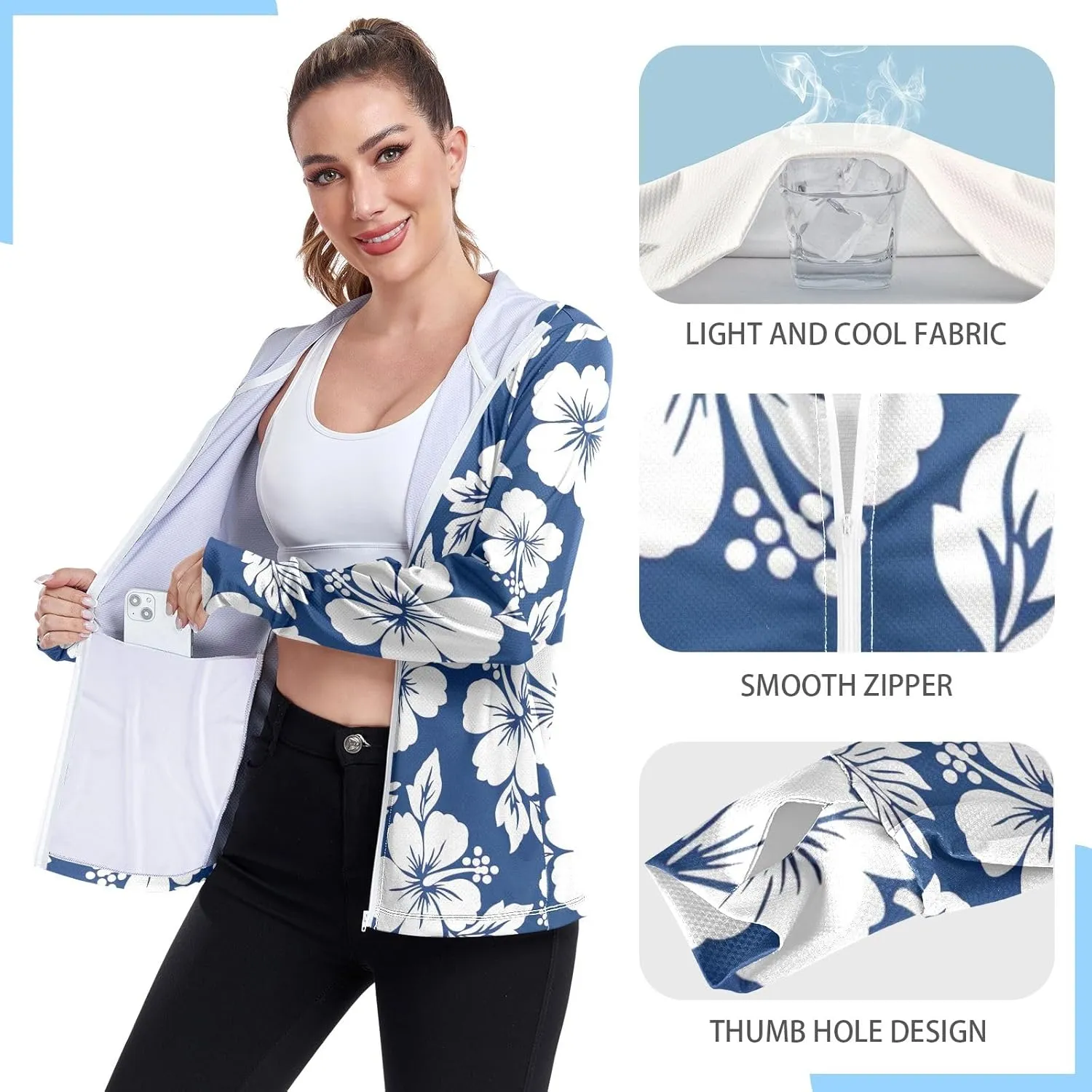 GAIGEO Exotic Leaves Collage Women Jacket Lightweight UPF 50  Upf Clothing Women with Zip Pockets, XXL