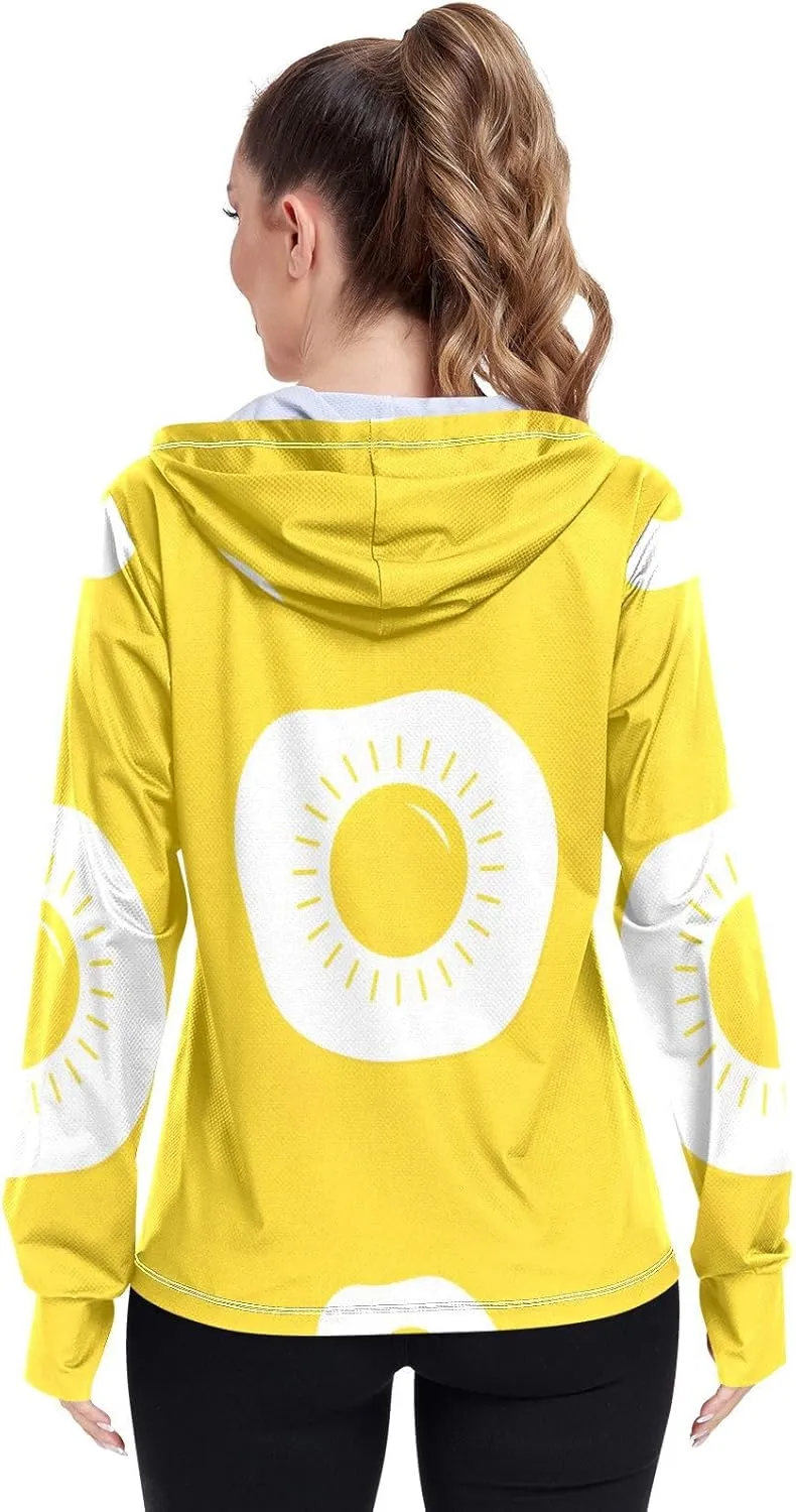 GAIGEO Fried Egg Yellow Women Jacket UPF 50  Women Uv Protection Clothing Thumb Holes Neck Protection, XXL