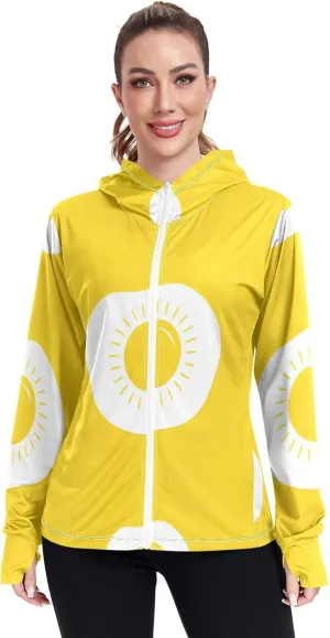 GAIGEO Fried Egg Yellow Women Jacket UPF 50  Women Uv Protection Clothing Thumb Holes Neck Protection, XXL