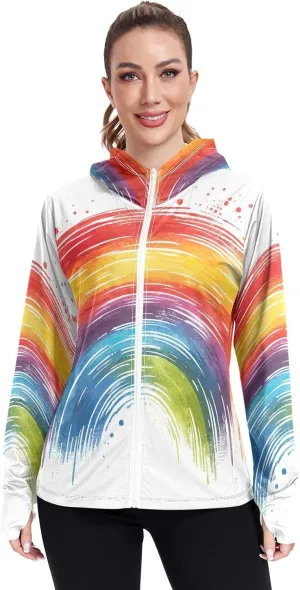 GAIGEO Pride Month Rainbow Women Jacket Active Wear UPF 50  Uv Clothing for Women Sun Protection, Zip Pockets, L