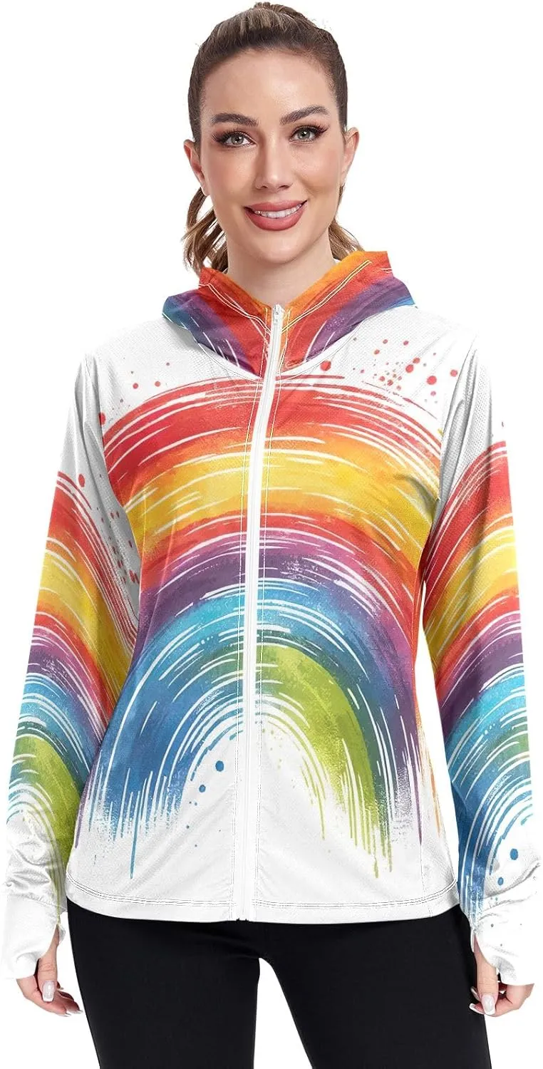 GAIGEO Pride Month Rainbow Women Jacket Active Wear UPF 50  Uv Clothing for Women Sun Protection, Zip Pockets, L