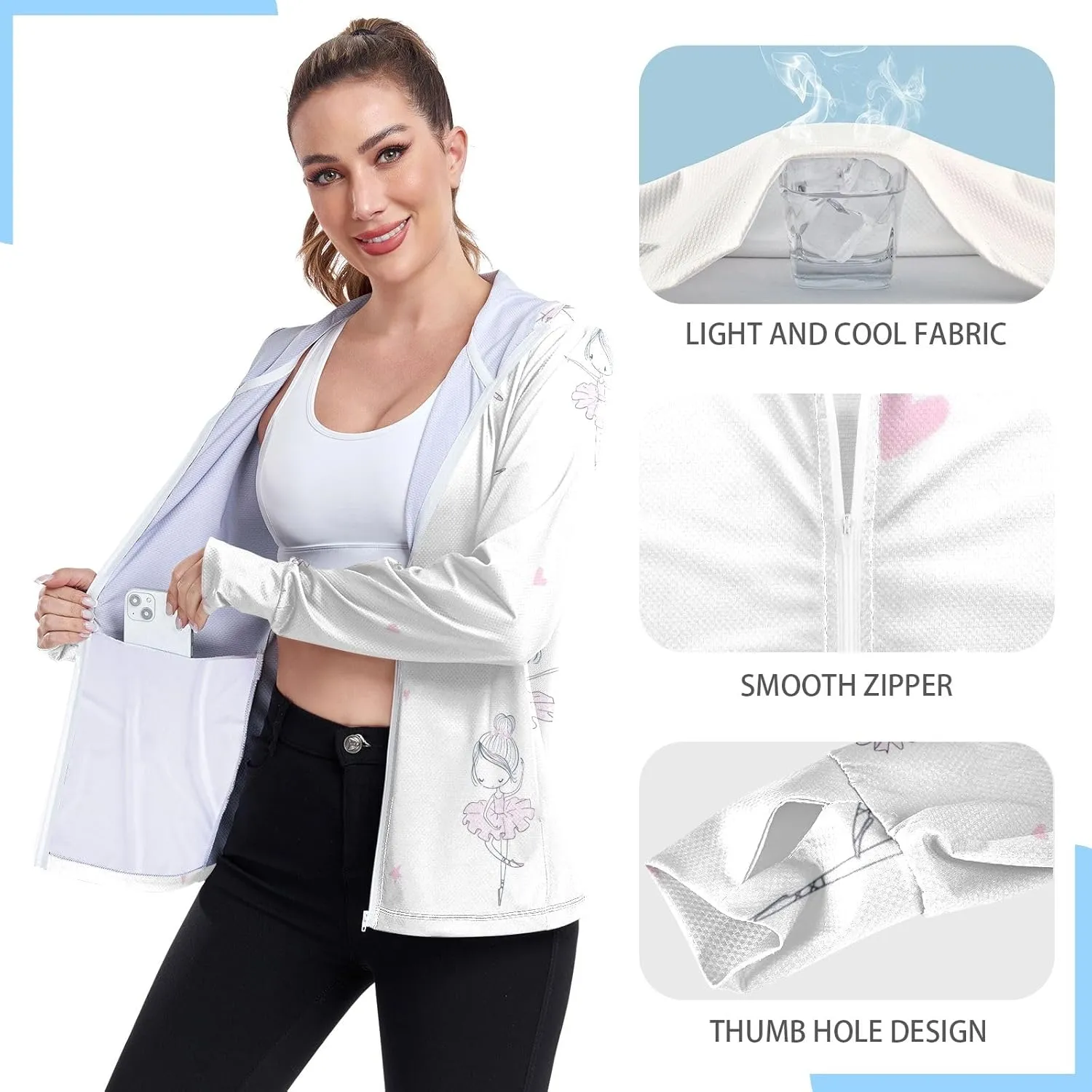 GAIGEO Tropical Colorful Palm Leaves Women Jacket UPF 50  Sunscreen Clothing for Women Uv, Cooling and Lightweight, S