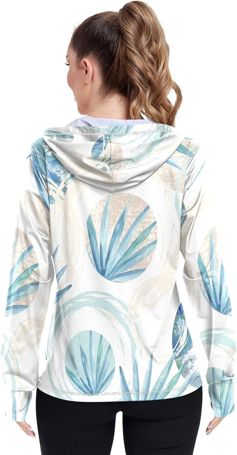 GAIGEO Tropical Palm Leaves Floral Blue Women Jacket UPF 50  Lightweight Summer Jackets for Women, Breathable Fabric, S
