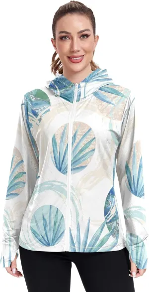 GAIGEO Tropical Palm Leaves Floral Blue Women Jacket UPF 50  Lightweight Summer Jackets for Women, Breathable Fabric, S
