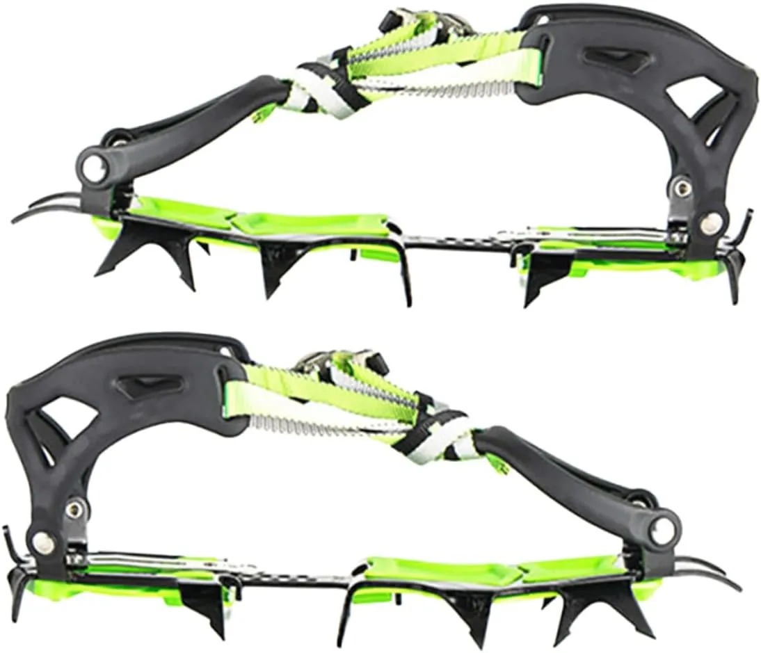 GANAZONO 1Pair Outdoor Slip Ice Crampons for Shoes Tooth Climbing Grippers Made with Durable Manganese for Winter Hiking and Mountaineering Fits Shoe