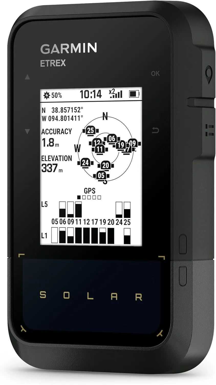 Garmin eTrex Solar Powered GPS Handheld Navigator Bundle - 2.2" High Resolution Screen, Unlimited Battery Life, IPX7 Water Resistant with PlayBetter Portable Charger