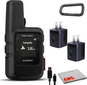 Garmin inReach Mini 2 Satellite Communicator, Lightweight Compact Rugged Design, Portable GPS Handheld for Hiking, Two-Text Messaging Device Bundle with Accessories (Black)