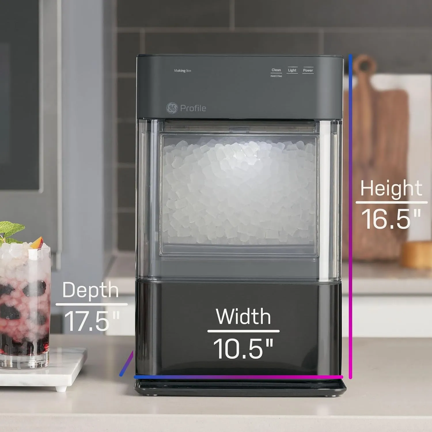 GE Profile Opal 2.0, Chewable Crunchable Countertop Nugget Ice Maker, Scoop included, 38 lbs in 24 hours, Pellet Ice Machine with WiFi & Smart Connected, Black Stainless Steel
