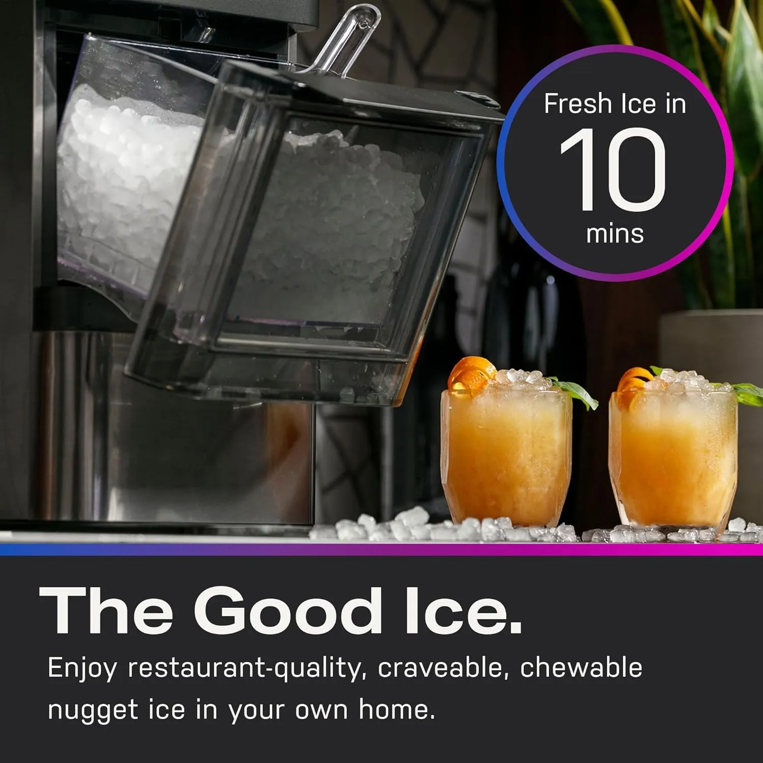 GE Profile Opal 2.0, Chewable Crunchable Countertop Nugget Ice Maker, Scoop included, 38 lbs in 24 hours, Pellet Ice Machine with WiFi & Smart Connected, Black Stainless Steel