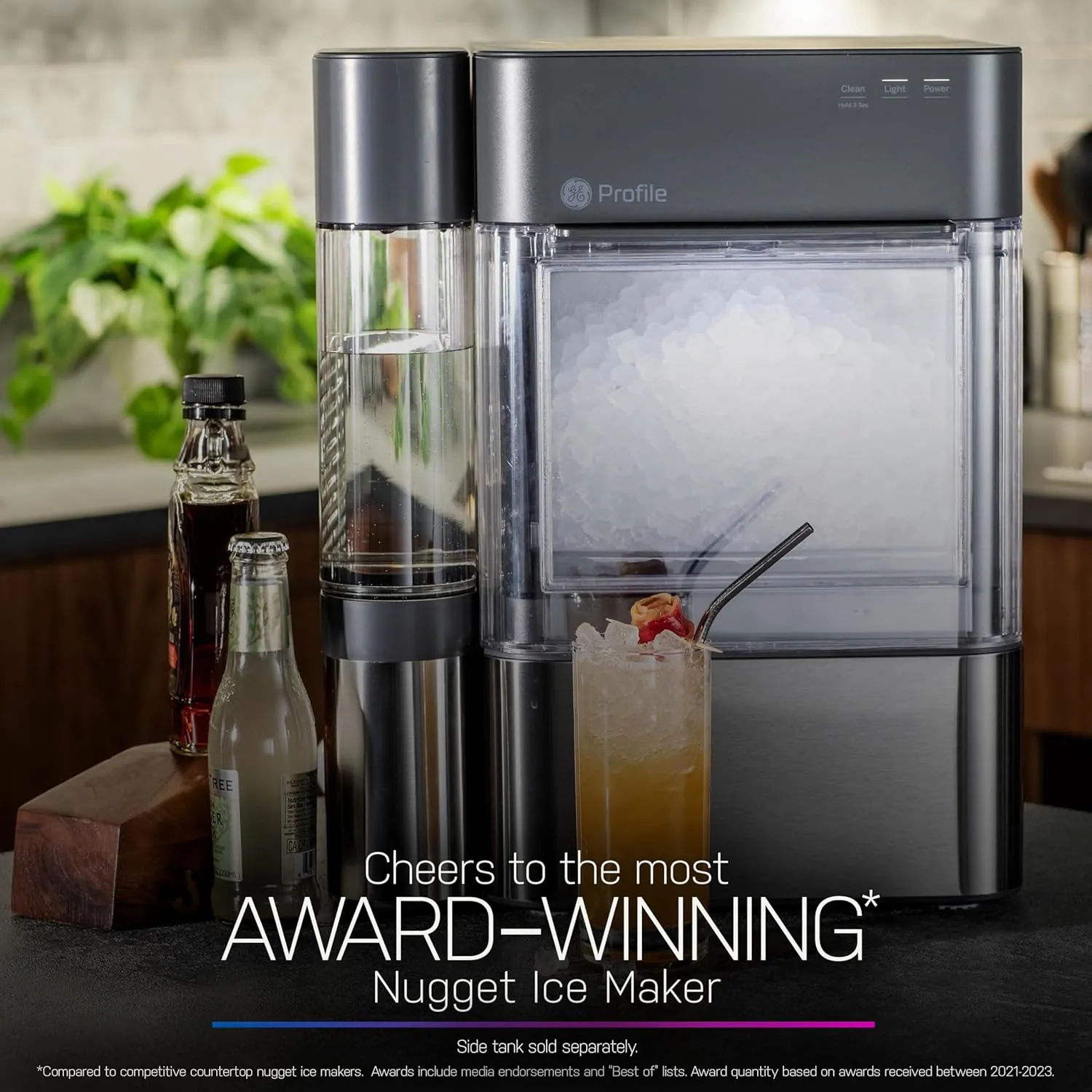 GE Profile Opal 2.0, Chewable Crunchable Countertop Nugget Ice Maker, Scoop included, 38 lbs in 24 hours, Pellet Ice Machine with WiFi & Smart Connected, Black Stainless Steel