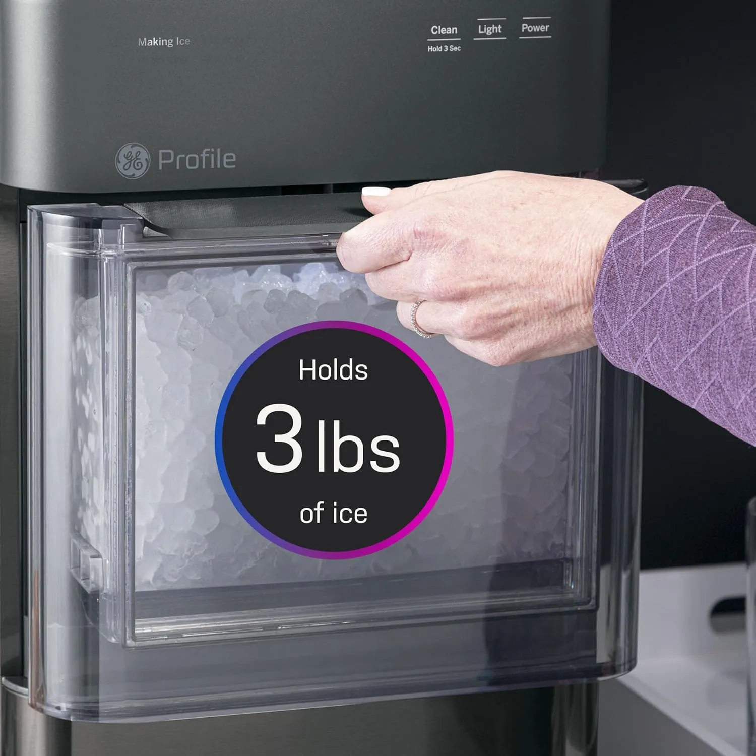 GE Profile Opal 2.0, Chewable Crunchable Countertop Nugget Ice Maker, Scoop included, 38 lbs in 24 hours, Pellet Ice Machine with WiFi & Smart Connected, Black Stainless Steel