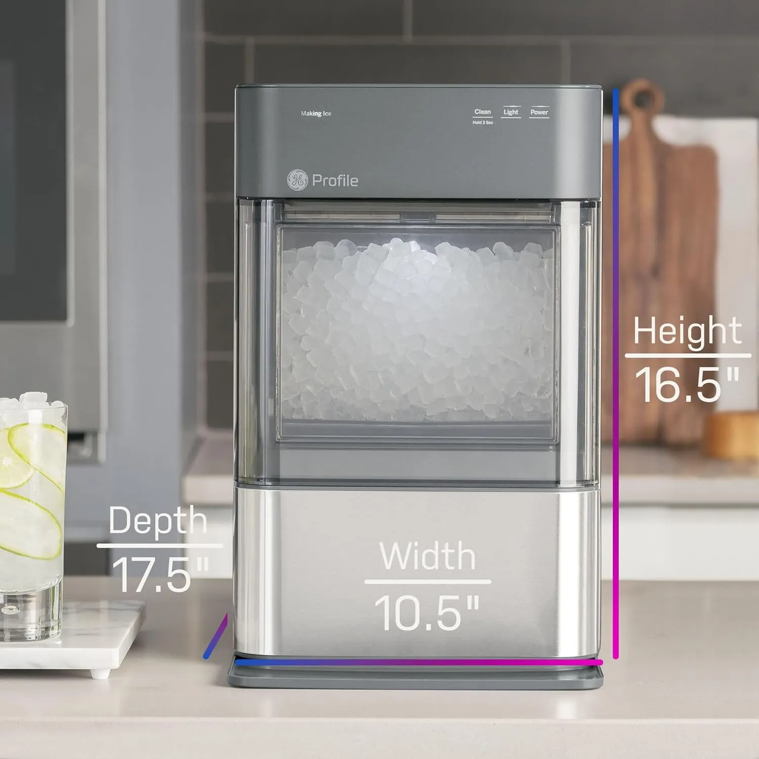 GE Profile Opal 2.0, Chewable Crunchable Countertop Nugget Ice Maker, Scoop included, 38 lbs in 24 hours, Pellet Ice Machine with WiFi & Smart Connected, Stainless Steel