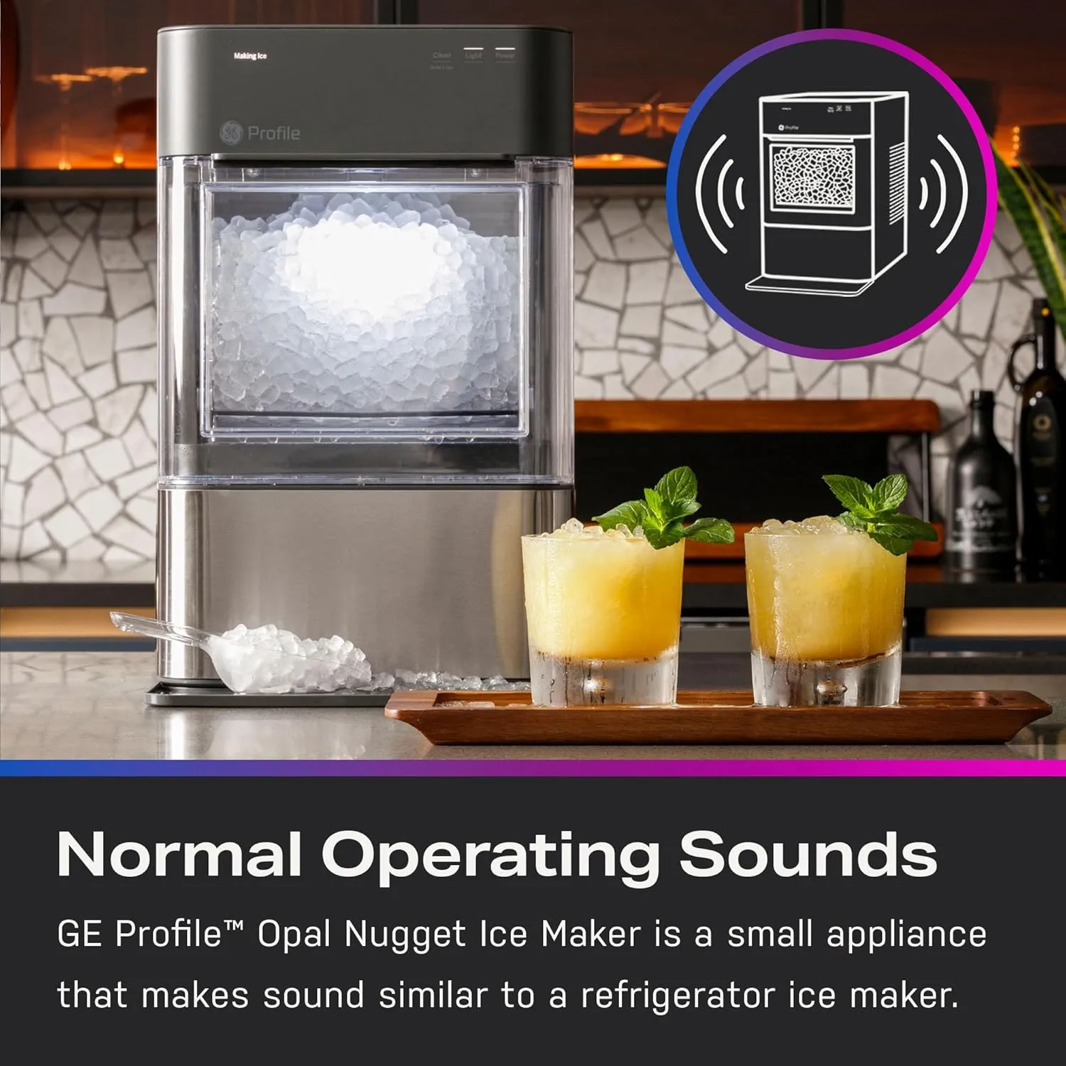 GE Profile Opal 2.0, Chewable Crunchable Countertop Nugget Ice Maker, Scoop included, 38 lbs in 24 hours, Pellet Ice Machine with WiFi & Smart Connected, Stainless Steel
