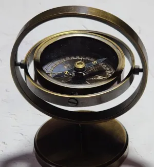 Generic Personalized Gimbal Compass Antique Brown Brass Navigation Compass Engraved with Brass Stand, 3 inch