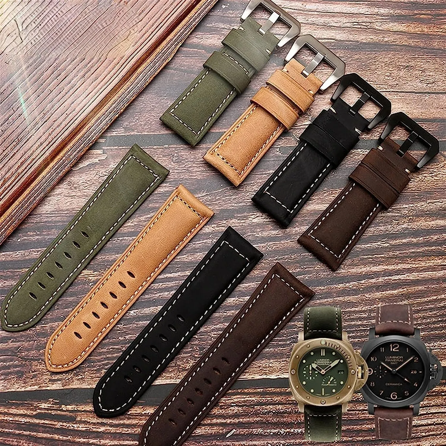 Genuine Cowhide Leather Retro Watch Band For Panerai PAM111 441 Watchband Man Wrist Strap 20mm 22mm 24mm