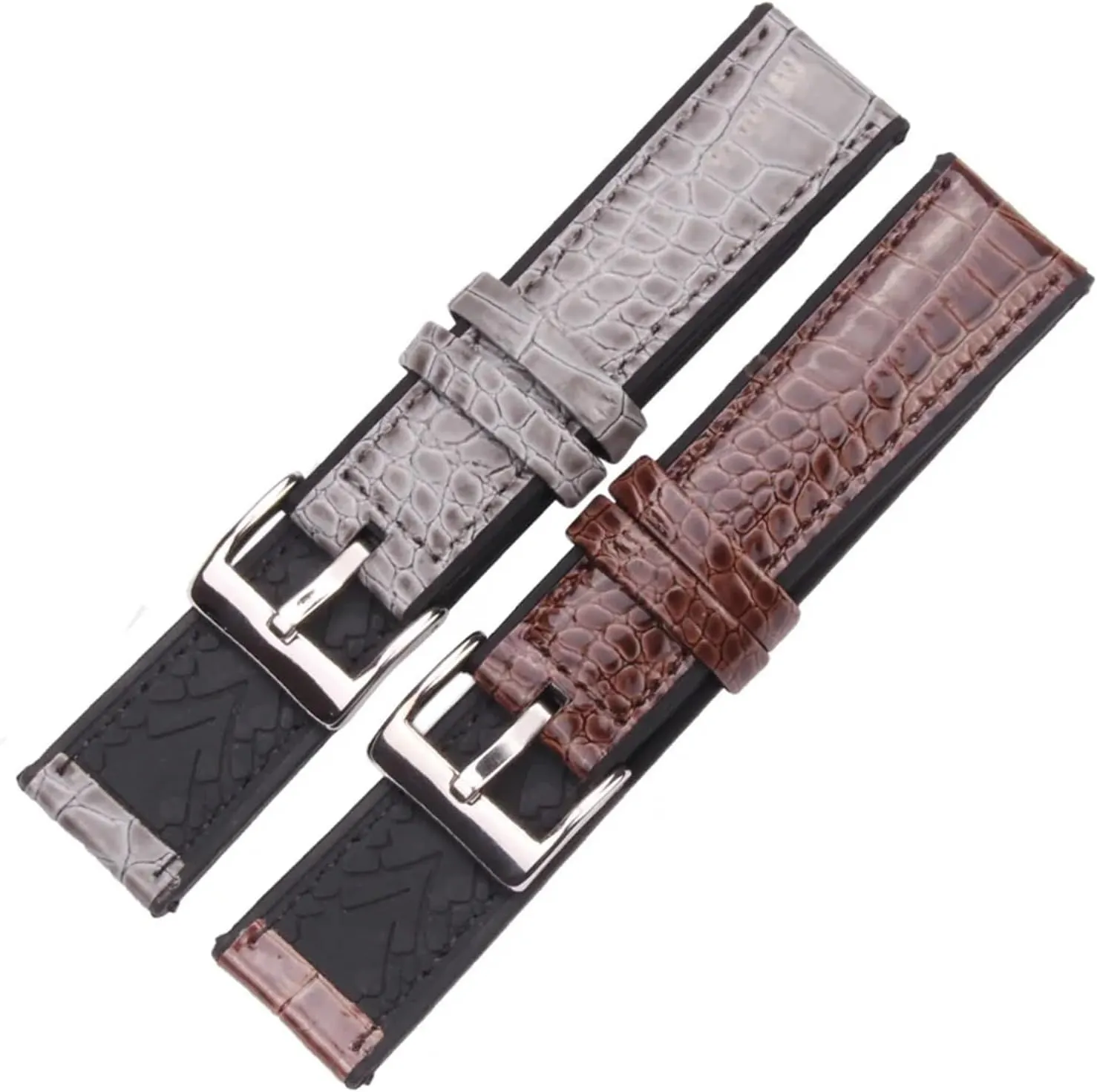 Genuine Leather And Rubber Watchbands Women Men Coffee Gray 20mm 22mm Watch Band Strap Diving Waterproof Bracelet