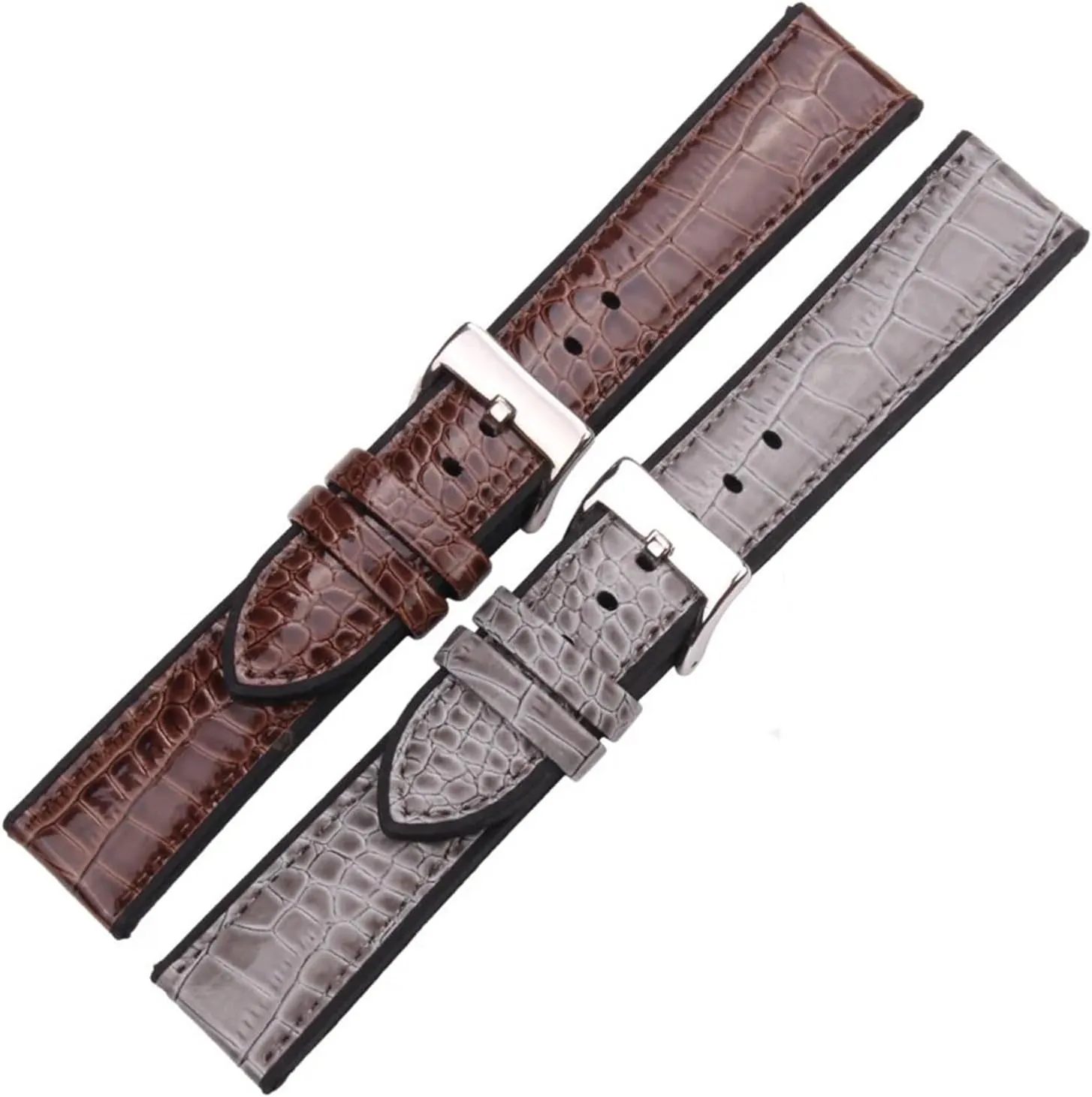 Genuine Leather And Rubber Watchbands Women Men Coffee Gray 20mm 22mm Watch Band Strap Diving Waterproof Bracelet
