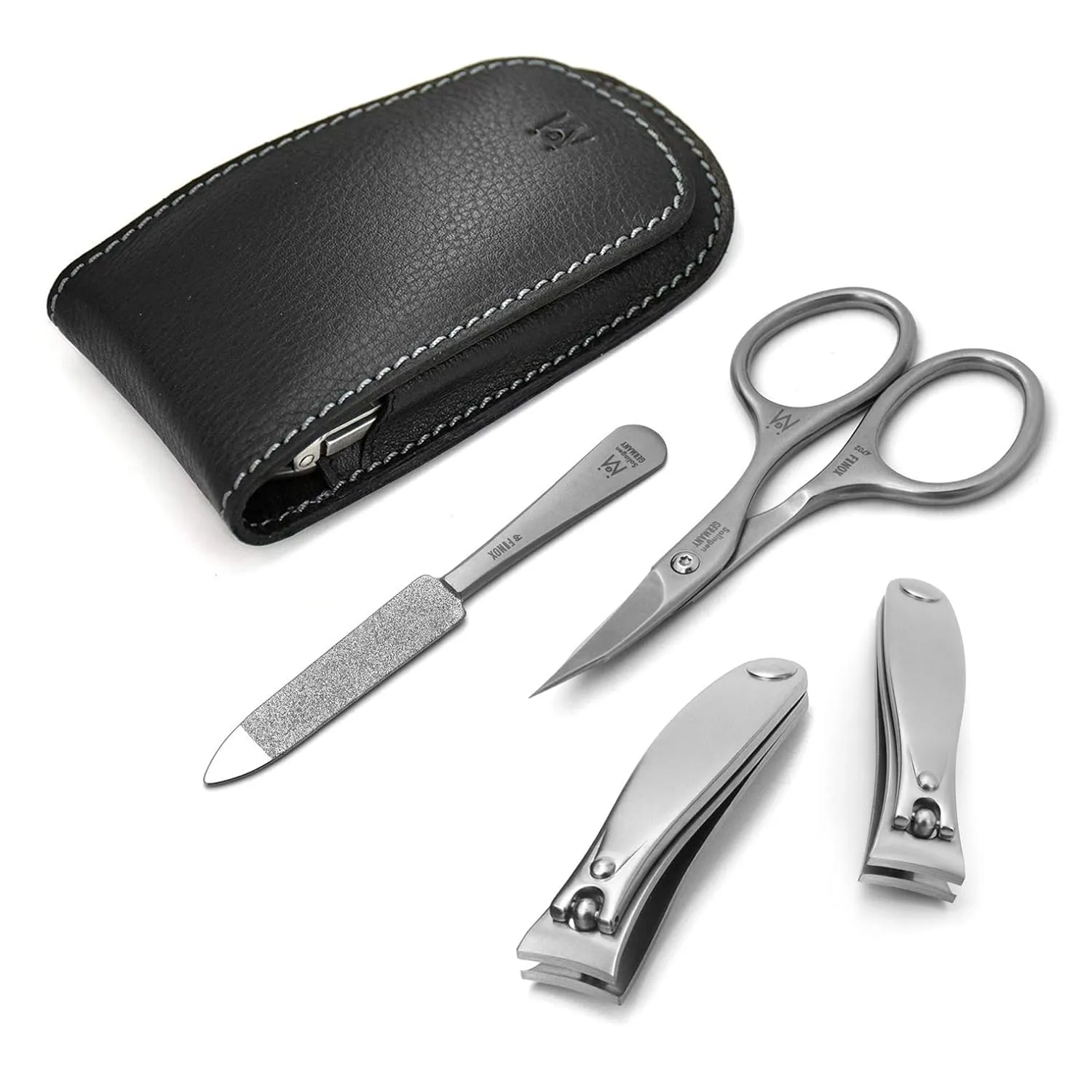 GERMANIKURE 4pc Manicure Set in Leather Case - Handmade in Solingen Germany, FINOX High Carbon Stainless Steel – Professional Travel Size Manicure and Pedicure Kit