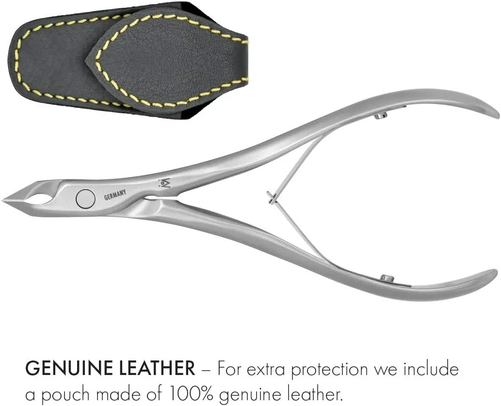 GERMANIKURE Tapered Professional Cuticle Trimmer - 1/2 Half Jaw Nipper - Ethically Made in Germany - FINOX Stainless Steel Sharp Cuticle Remover in Leather Case – Manicure Tool, r155, 5mm