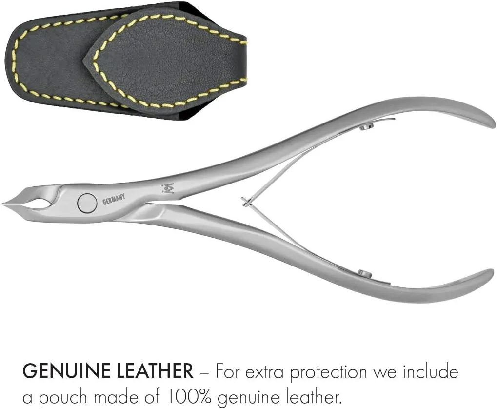 GERMANIKURE Tower Point Cuticle Trimmer - 1/4 Quarter Jaw Nipper - Ethically Made in Germany - Sharp FINOX Stainless Steel Professional Cuticle Remover in Leather Case – Manicure Tool, r143, 3mm