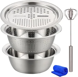 Germany Multifunctional Stainless Steel Basin,3-In-1 Multifunctional Stainless Steel Basin Strainer Set,Mpp8 German Stainless Steel Shredding & Drainage Chopping Basin (10.24In)