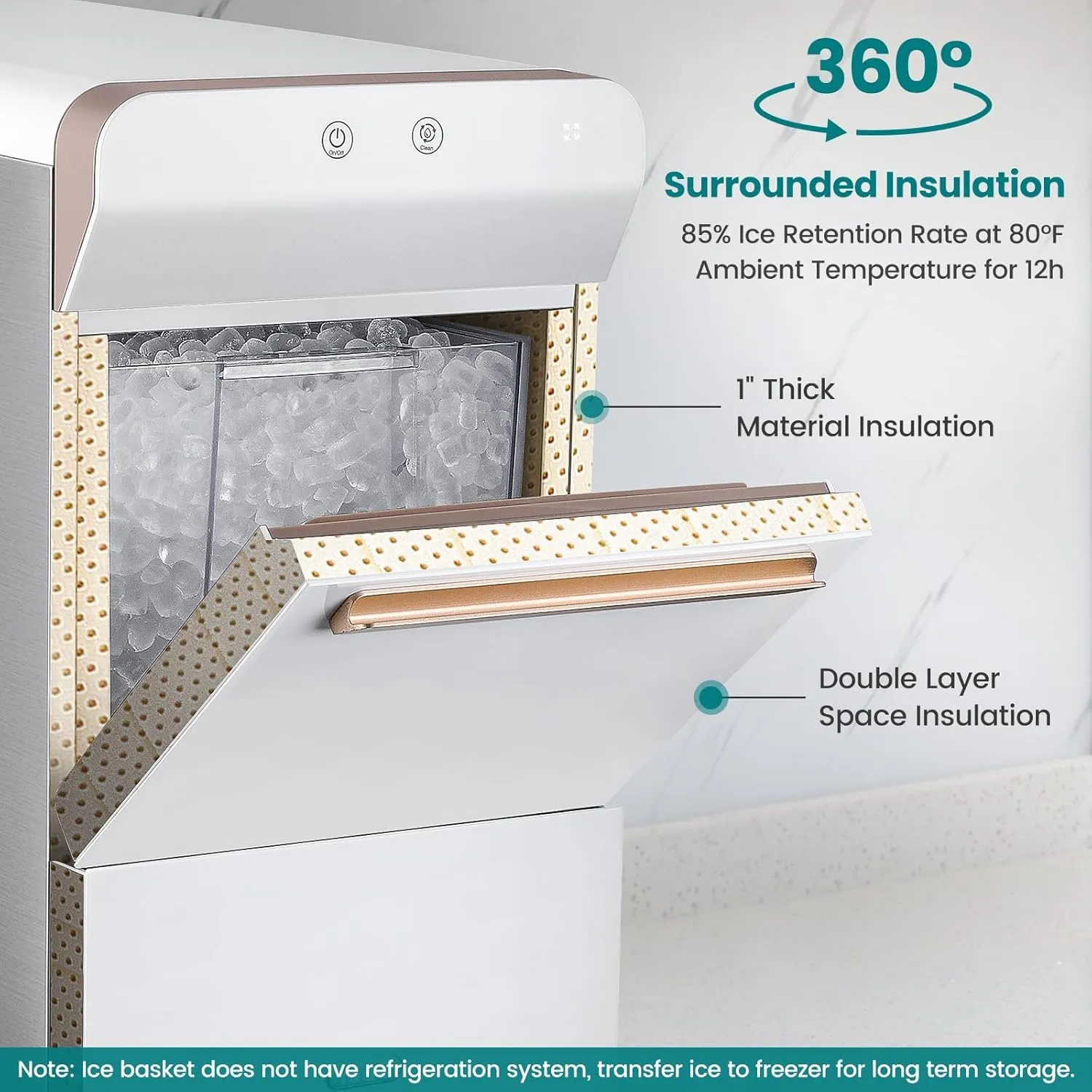 Gevi V2.0 Countertop Gemi Nugget Ice Maker | Self-Cleaning Pellet Ice Machine | Open and Pour Water Refill | Stainless Steel Housing | Fit Under Wall Cabinet | White