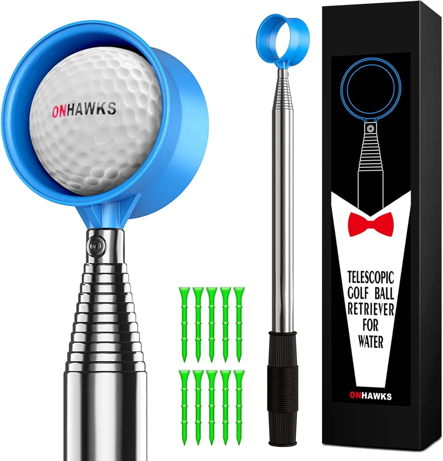 Golf Ball Retriever for Water,Telescopic 12Ft/9Ft Stainless Steel Shaft Two-Sided Easy Pick Up Balls,Unbreakable Head Retriever Tool Golf Accessories Golf Gift for Men