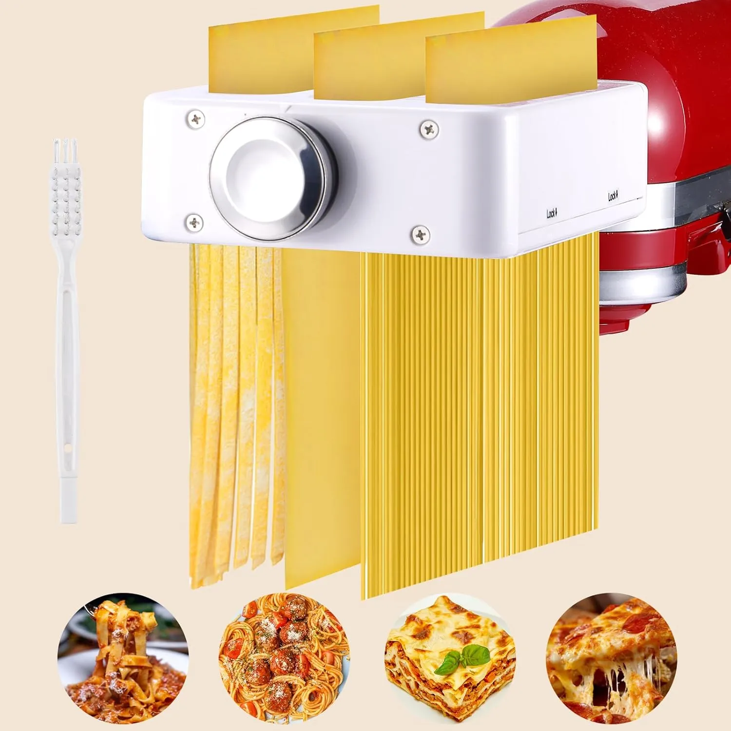 Gomen 3-in-1 Pasta Maker Attachment for KitchenAid Stand Mixers | Stainless Steel Pasta Roller, Spaghetti/Fettuccine Cutter for KitchenAid Mixer Accessories & Pasta Press​