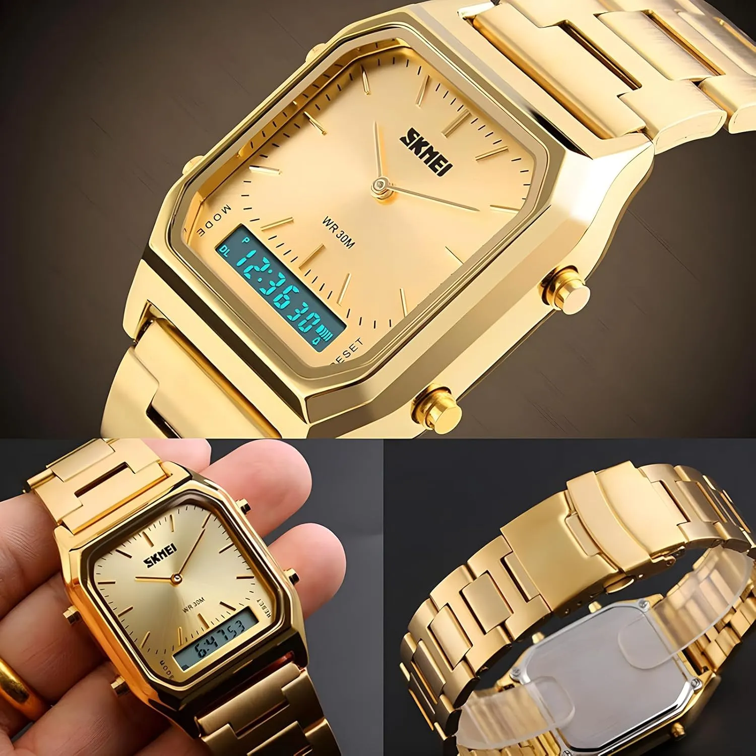 Gosasa Unisex Wrist Watch, Waterproof Military Analog Digital Watches with LED Multi Time Chronograph, Stainless Steel Business Watches for Men
