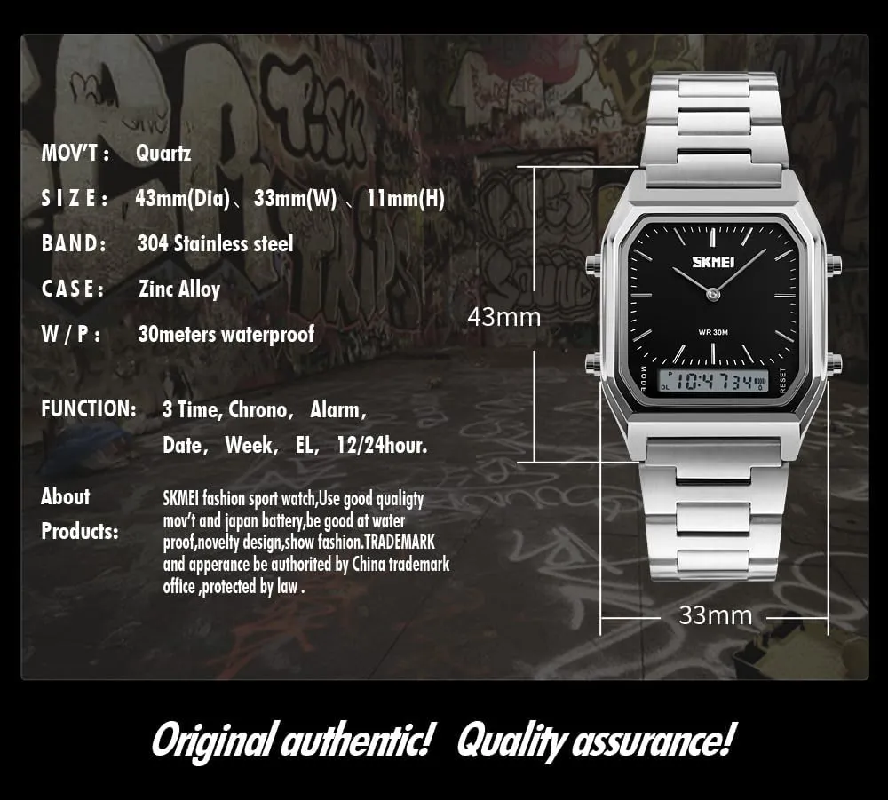 Gosasa Unisex Wrist Watch, Waterproof Military Analog Digital Watches with LED Multi Time Chronograph, Stainless Steel Business Watches for Men