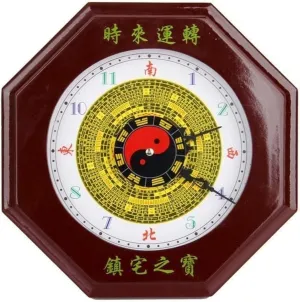 Gossip Compass Guide,Chinese Compass, Mahogany Wall Clocks Tai Chi Gossip Compass Chinese Style Peach Wood Pointer Silent Digital Living Room Bagua Clocks Ancient Chinese Compass (Color : E)
