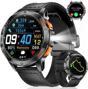 GPS Smart Watches for Men,1.43"AMOLED Fitness Tracker with LED Flashlight/Compass/530mAh Battery/Pedometer, Heart Rate/SpO2/Sleep Monitor 5ATM Outdoor Sports Smartwatch for Android iOS,100 Sport Modes