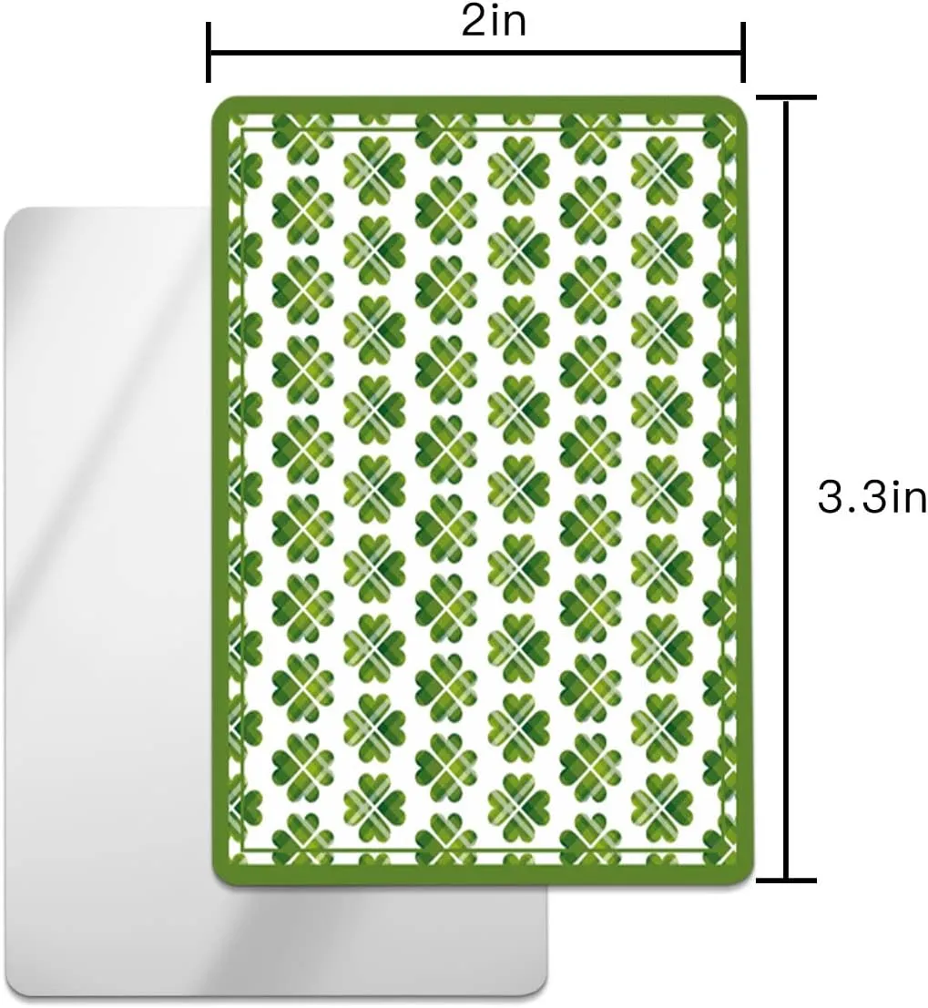 Green White Checker Lucky Clovers Filling Compact Mirror Bulk Mini Card Mirror, White Saint Patrick Small Compact Mirror for Purse, Rectangular Handheld Pocket Makeup Mirror