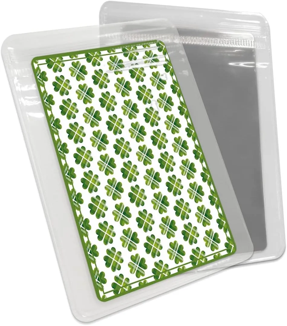 Green White Checker Lucky Clovers Filling Compact Mirror Bulk Mini Card Mirror, White Saint Patrick Small Compact Mirror for Purse, Rectangular Handheld Pocket Makeup Mirror
