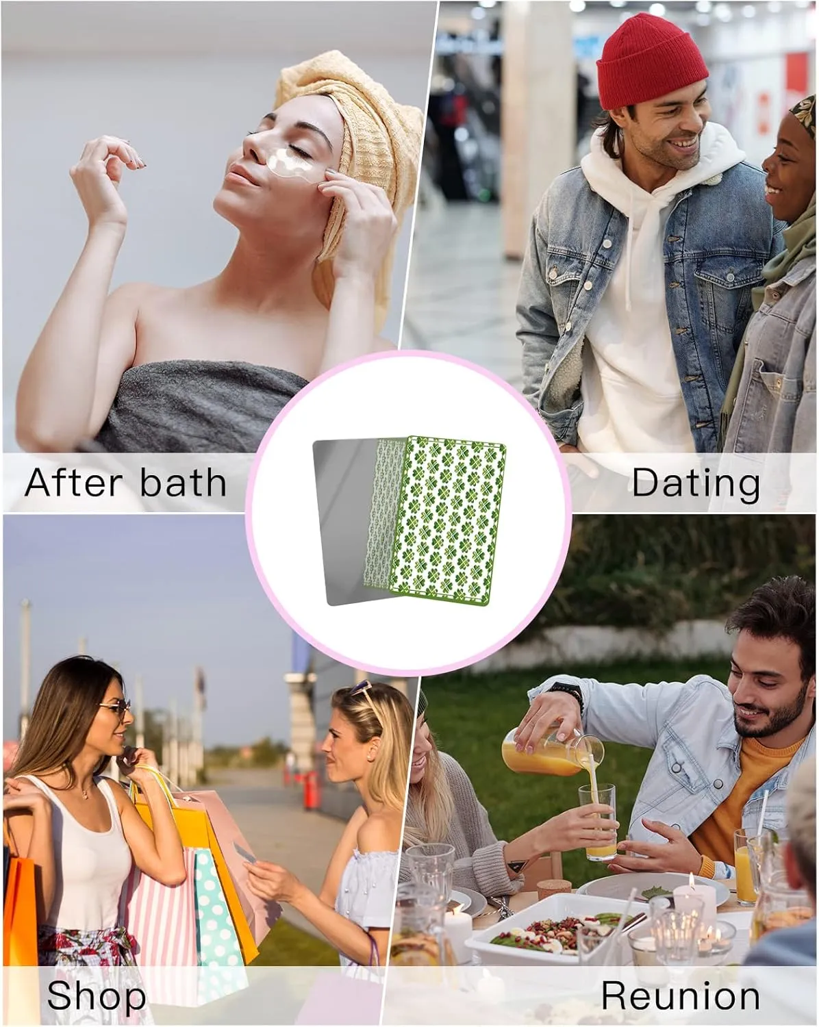 Green White Checker Lucky Clovers Filling Compact Mirror Bulk Mini Card Mirror, White Saint Patrick Small Compact Mirror for Purse, Rectangular Handheld Pocket Makeup Mirror