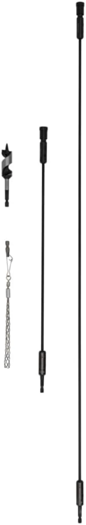 Greenlee 921 Quick Change D'VersiBIT 4-Piece Flexible Drill Extension Kit with 18" and 36" Extension Bits, 3/4" Stubby Auger Bit, and Pulling Grip, Hole Making Drill Extension Kit
