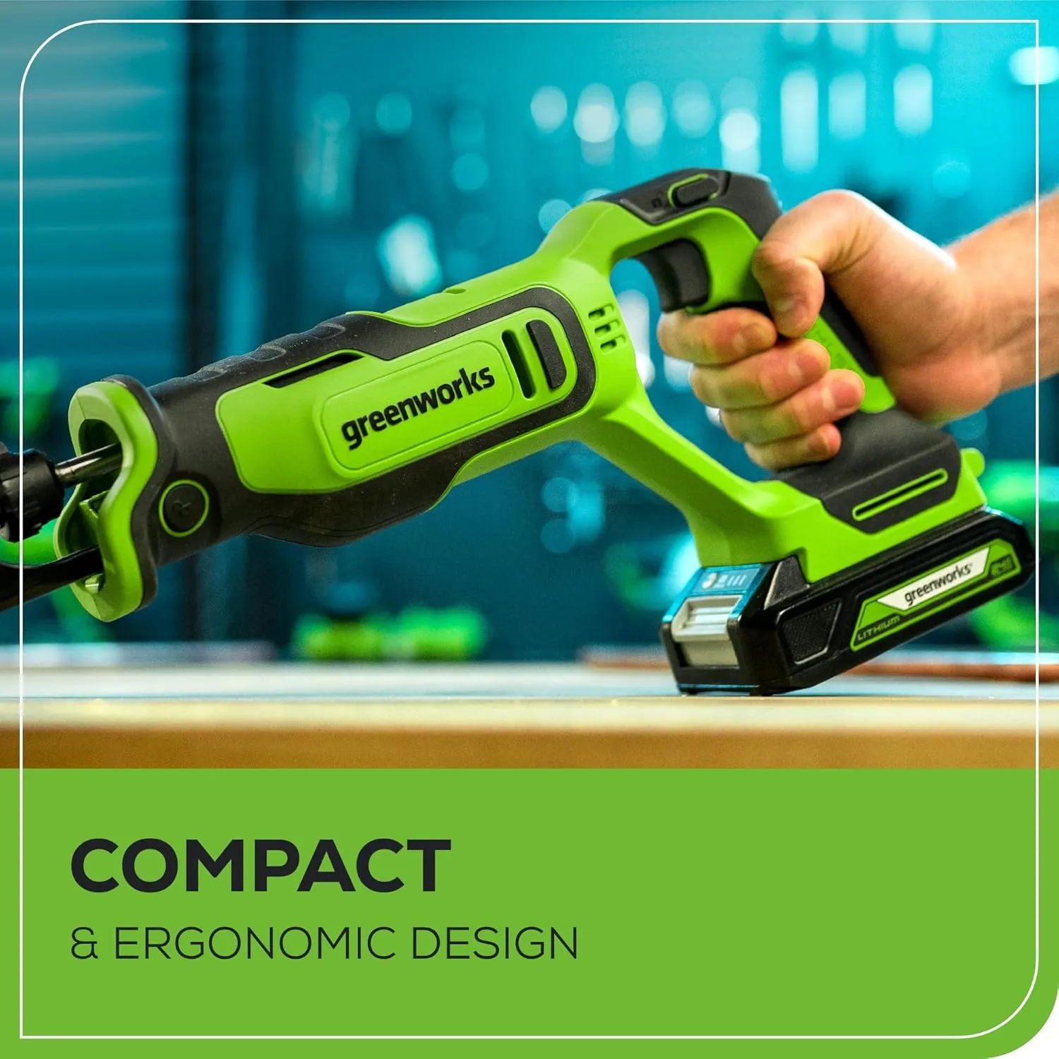 Greenworks 24V Cordless Brushless Reciprocating Saw, 3,000 SPM, 1" Stroke Length, Compact Design, Includes 2.0Ah Battery & Charger