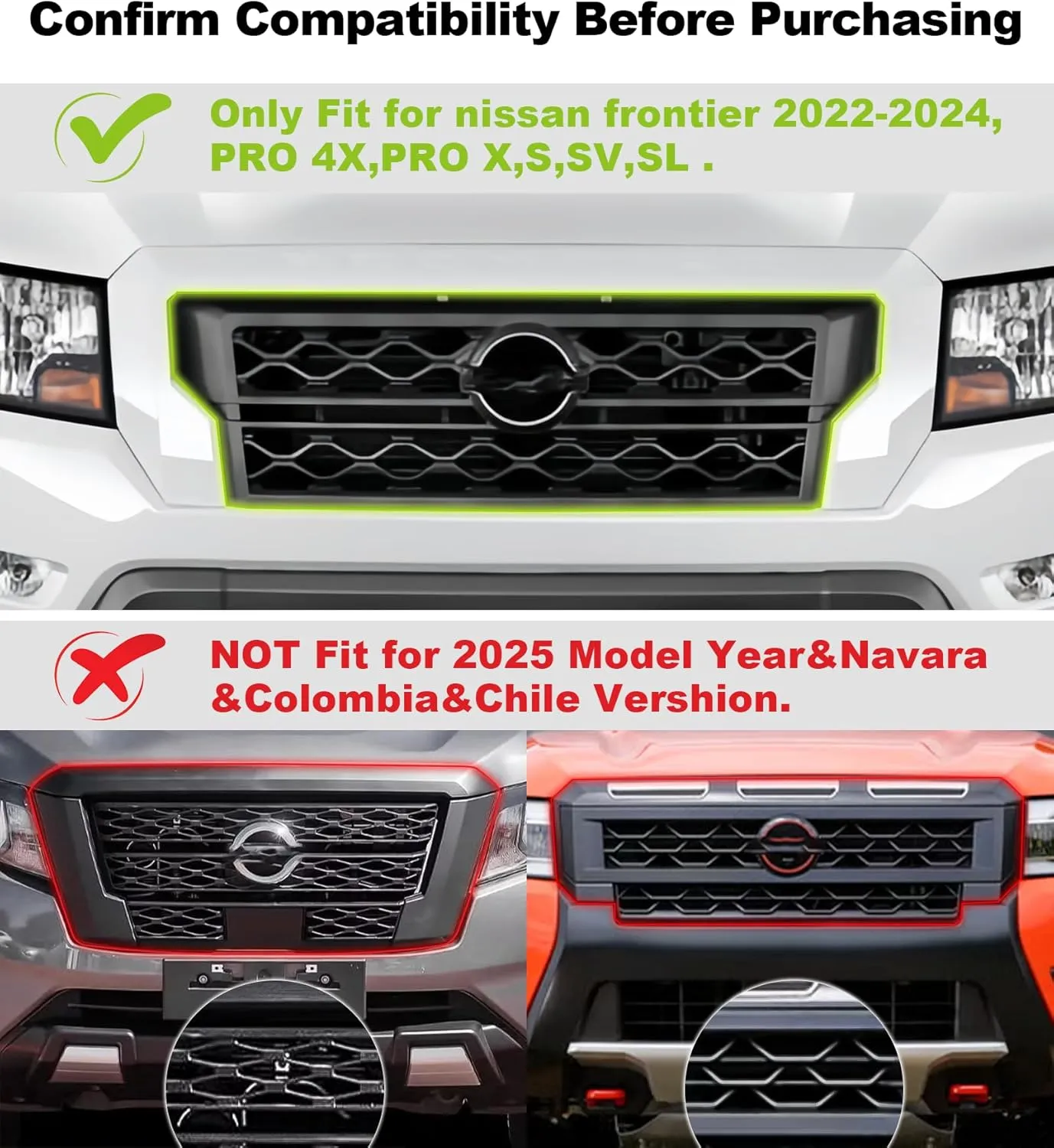 Grill Lights for Nissan Frontier 2022-2024 Front Bumper Grille Marker Accent Head Lamps DRL PRO 4X X S SV SL Accessories (White)